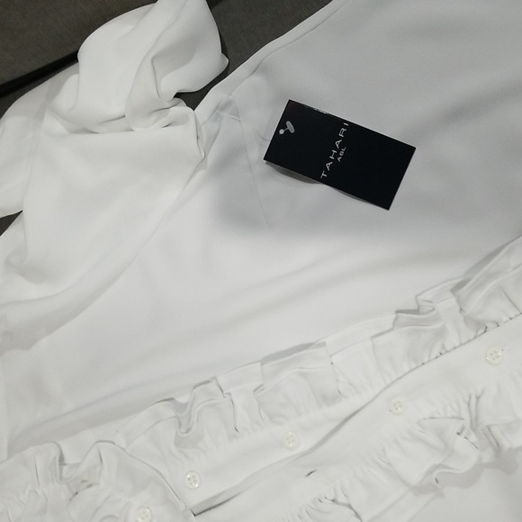Tahari ASL Women's Ruffle Long Sleeve Blouse Size XL in White - Picture 10 of 11